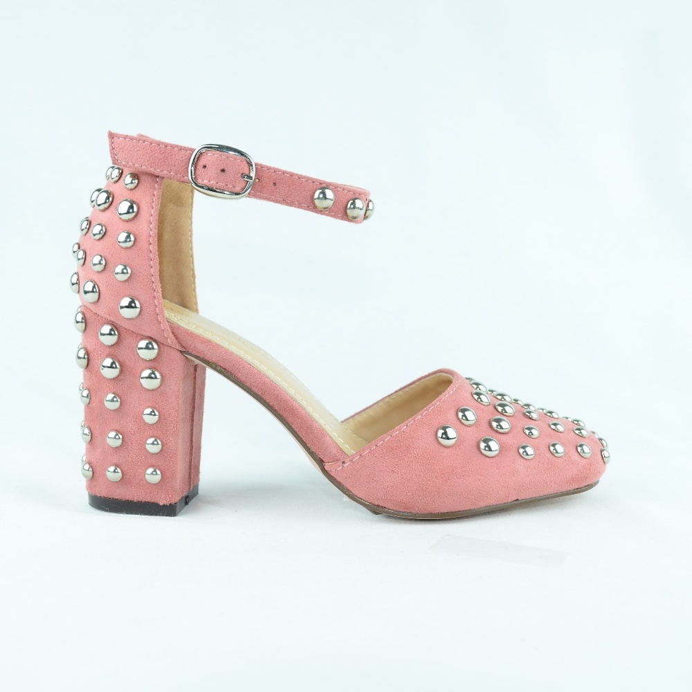 🛍 Women's Studded Closed Toe Chunky Block Heel - Picture 1 of 4